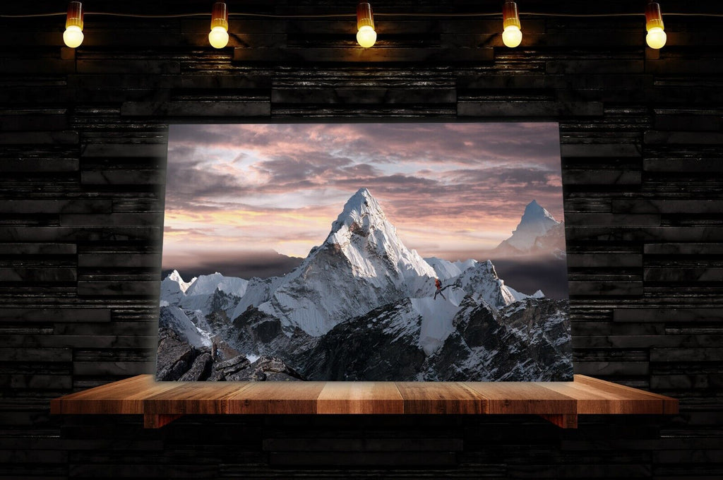 Hiking over snowy mountains landscape CANVAS WALL ART Picture Print