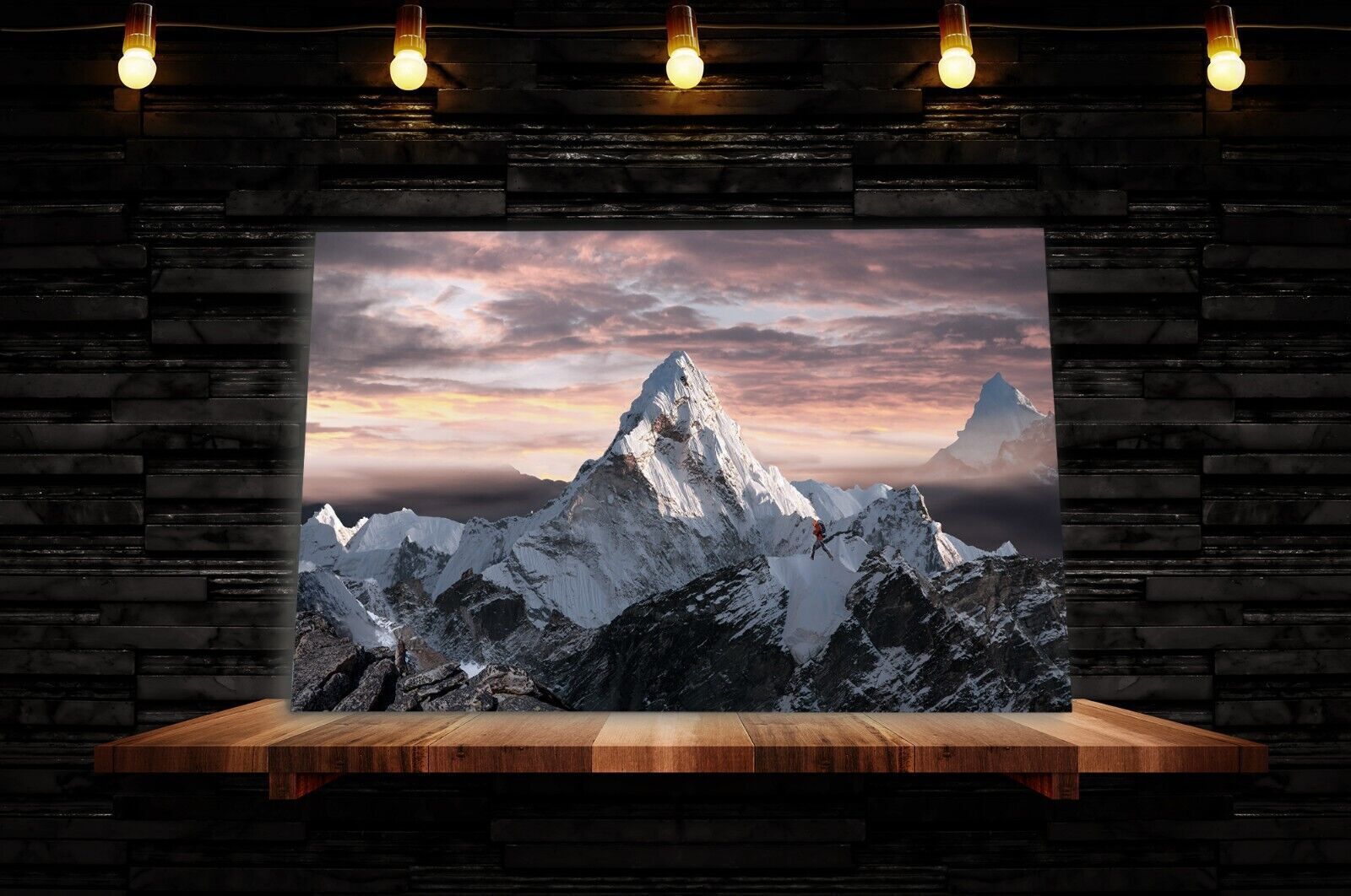 Hiking over snowy mountains landscape CANVAS WALL ART Picture Print