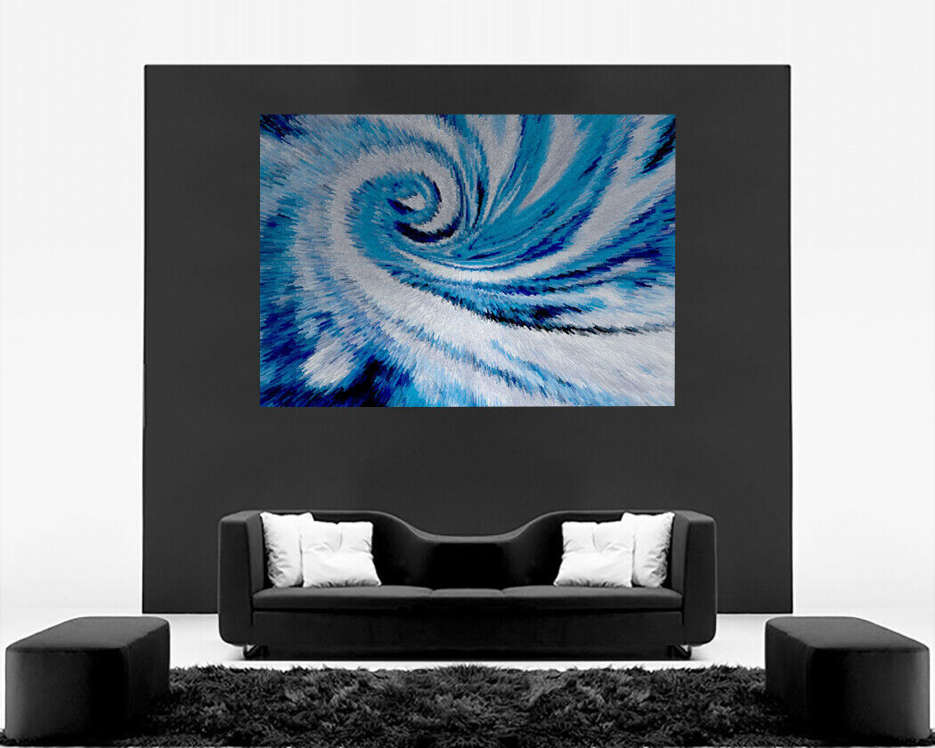 Blue Grey Tones Modern Swirl Abstract Canvas Wall Art Picture Print