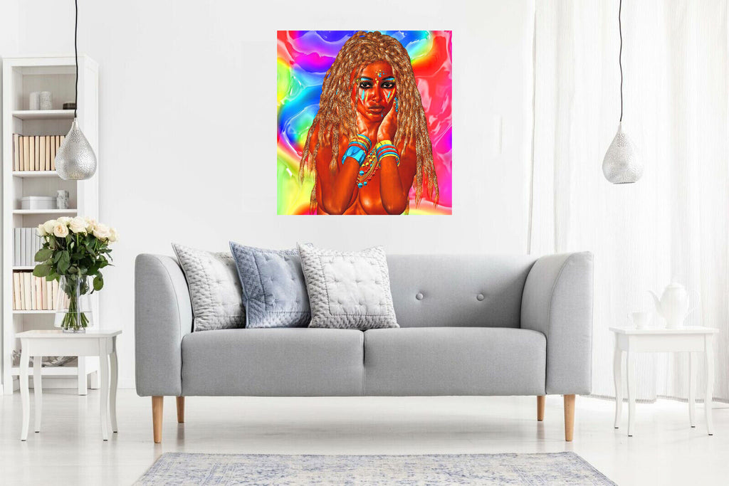Colourful Abstract Beautiful African Woman Canvas Wall Art Picture Print