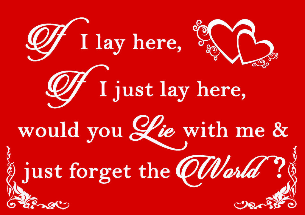 If I Lay Here - Snow Patrol QUOTE Canvas Wall Art Picture Print - Red & White