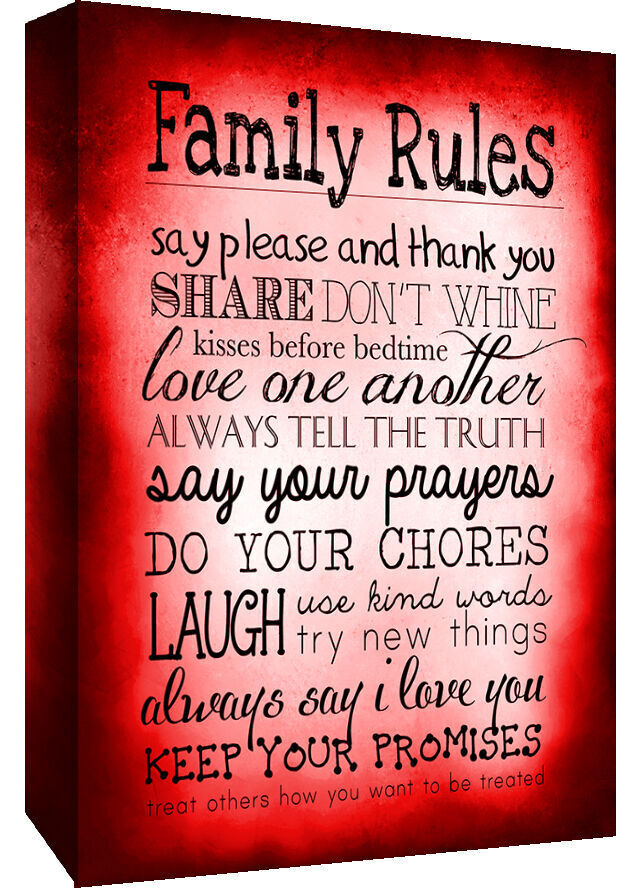 Red Family Rules Quote, Canvas Wall Art Print Picture ALL SIZES, ANY COLOUR
