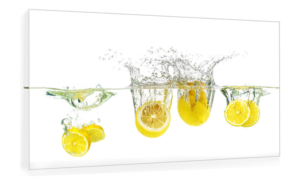 Lemon Fruit Splash Kitchen Picture CANVAS WALL ART Print Picture - Yellow