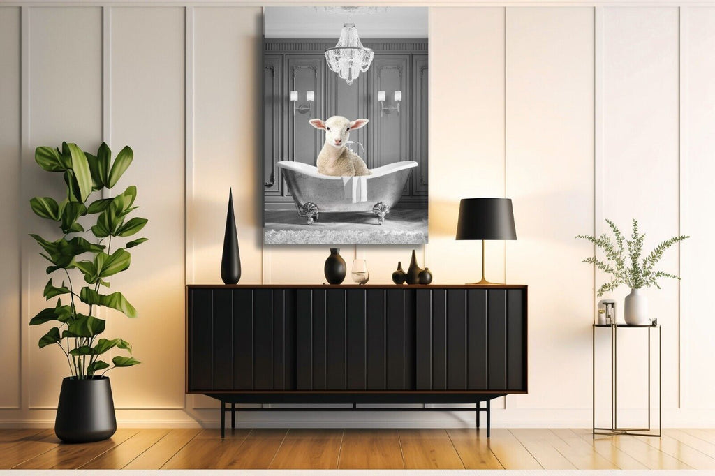 Animal Lamb bathing in bathtub Canvas Wall Art Picture Print