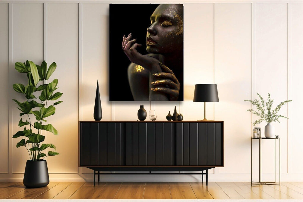 Abstract Gold Black Woman Canvas Wall Art Picture Print