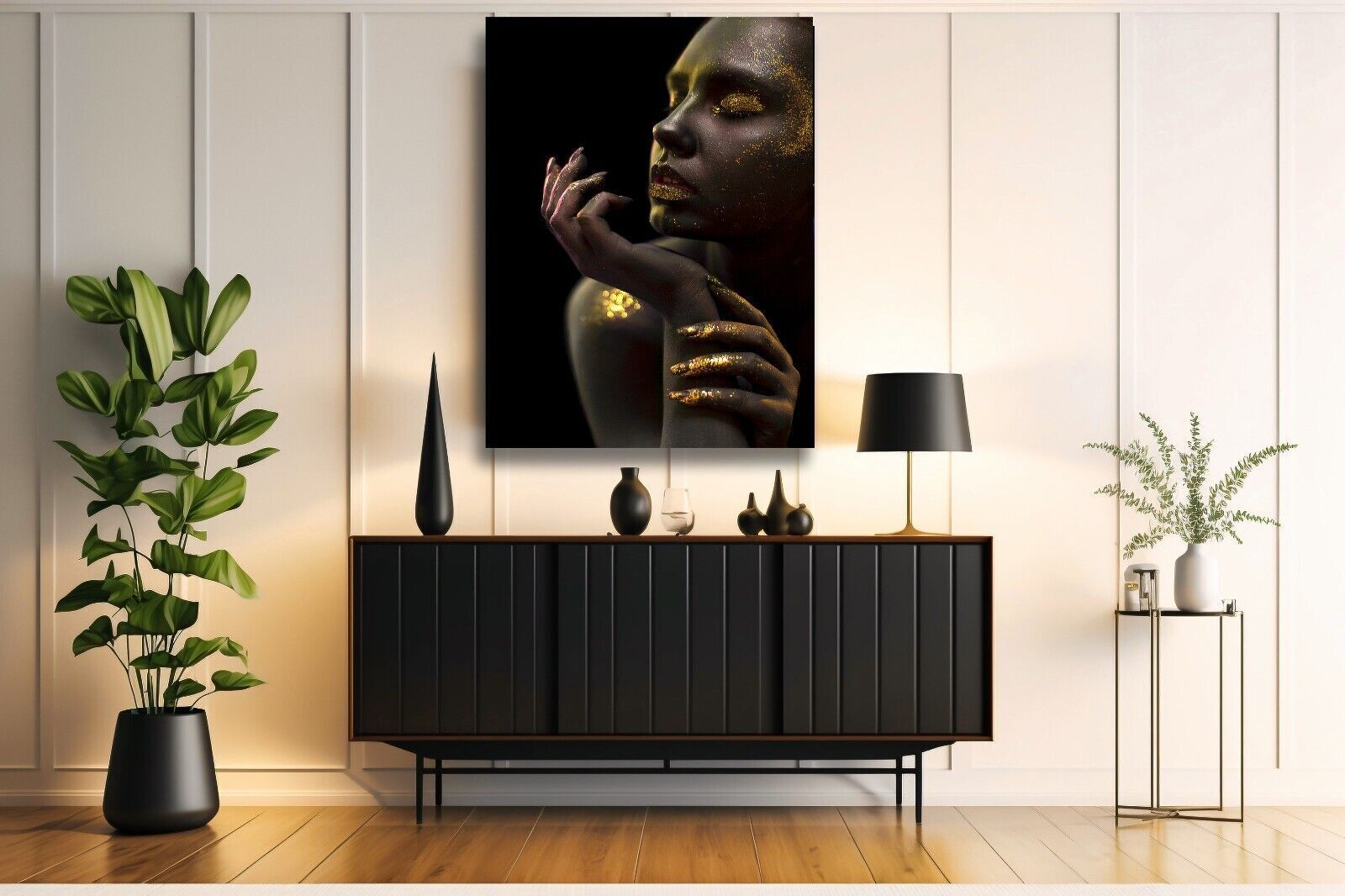 Abstract Gold Black Woman Canvas Wall Art Picture Print