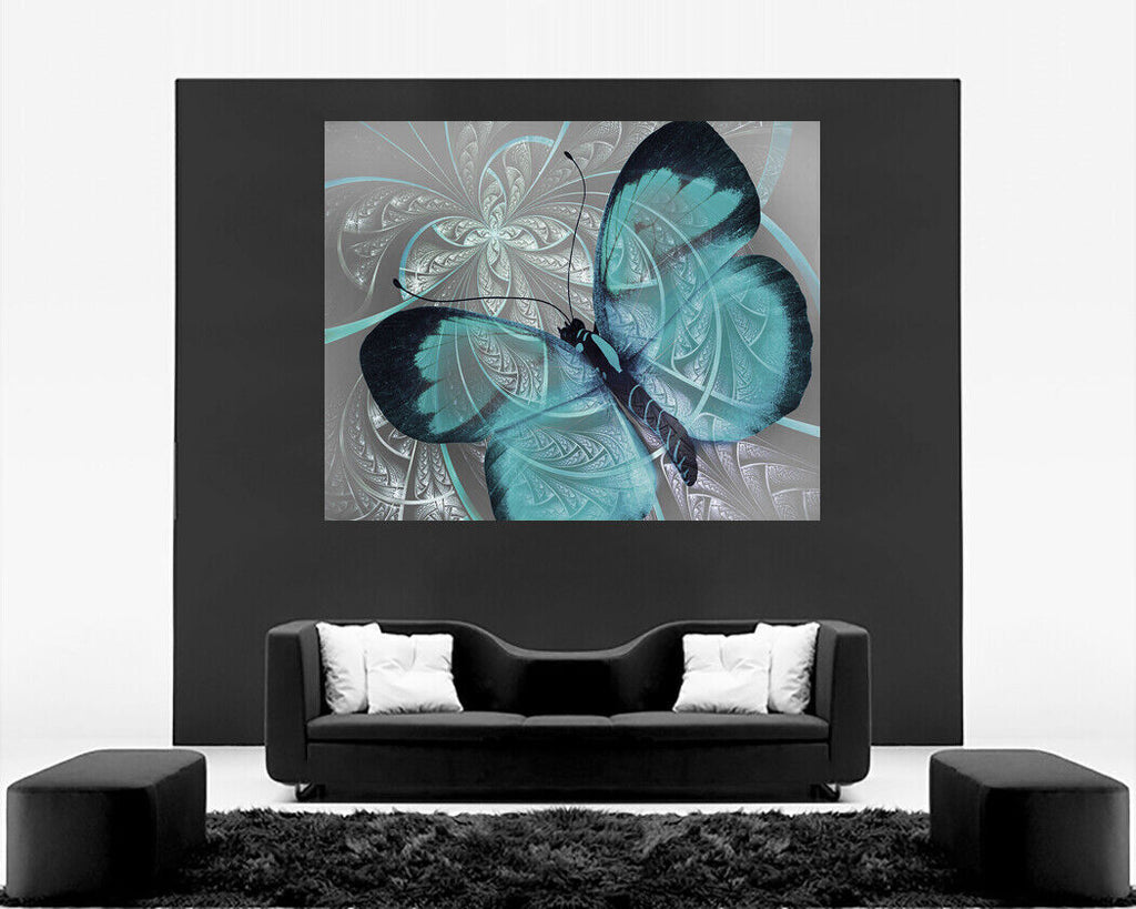 Abstract Canvas Print Butterfly Duck Egg Blue Grey Unique Wall Art Various Sizes