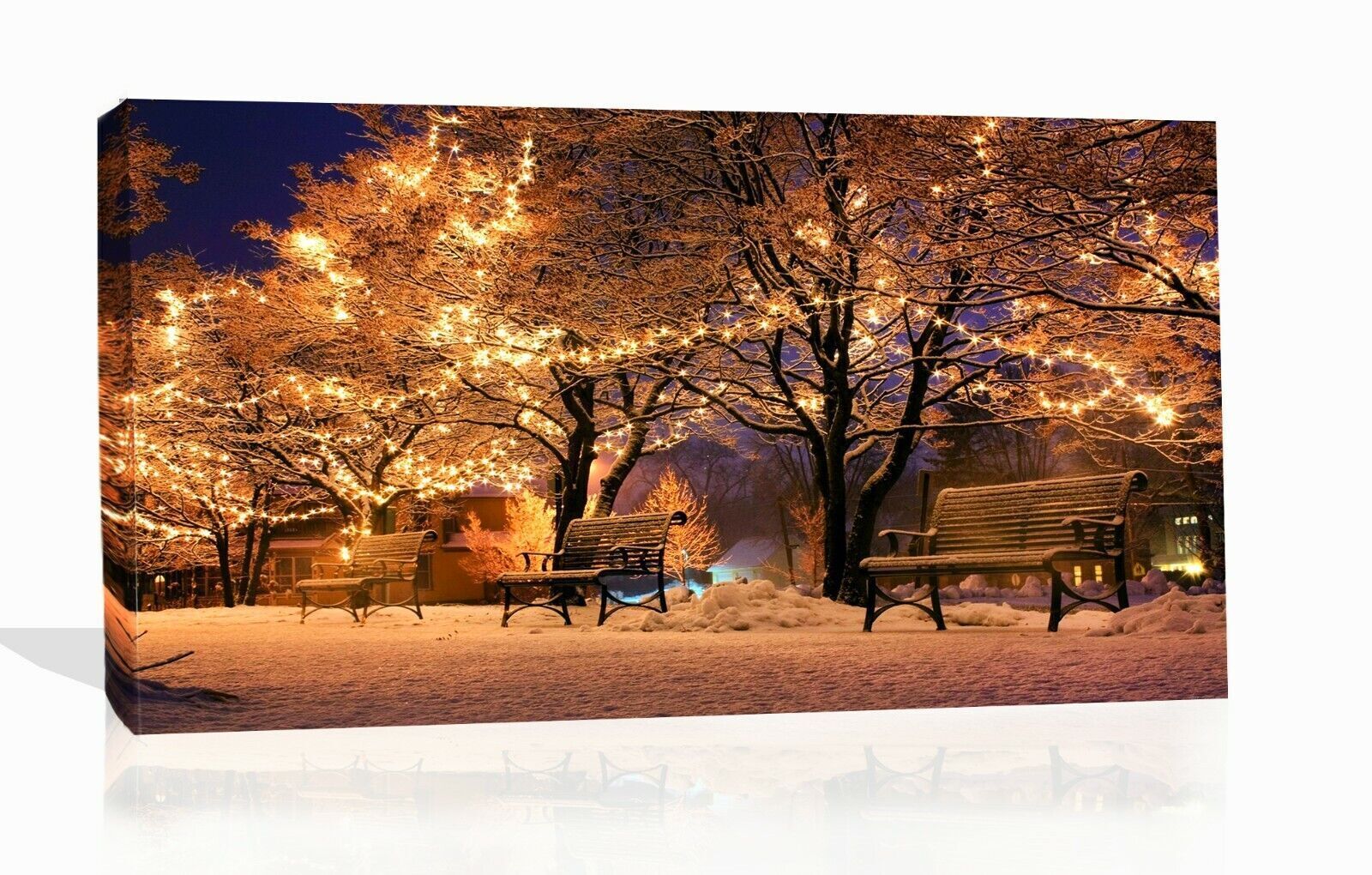 Snow Winter Lit up park Christmas night Landscape Canvas Wall Art Picture Print