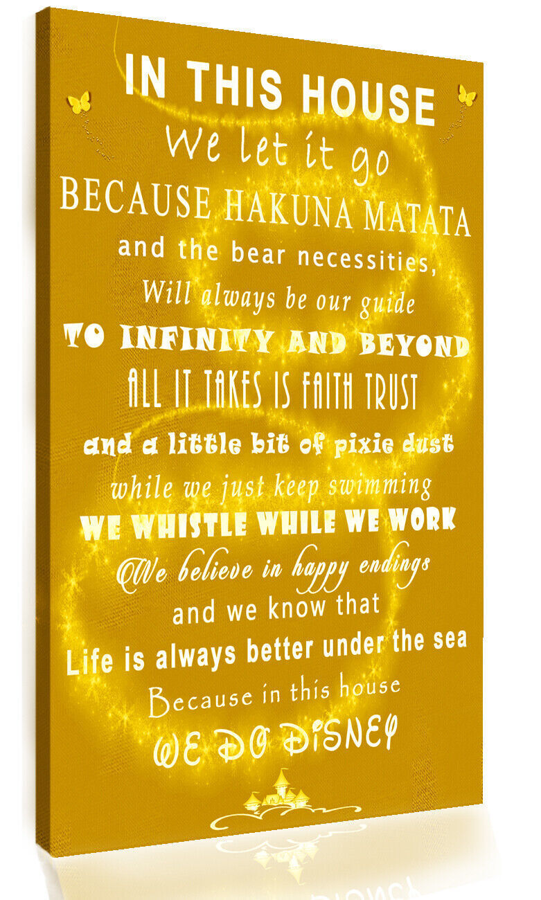 We Do Disney In This House Quote on CANVAS WALL ART Picture Print Yellow Mustard