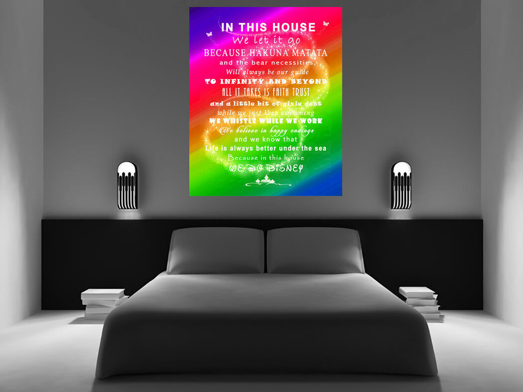 Bright Multi Coloured We Do Disney In This House Quote on CANVAS WALL ART Print