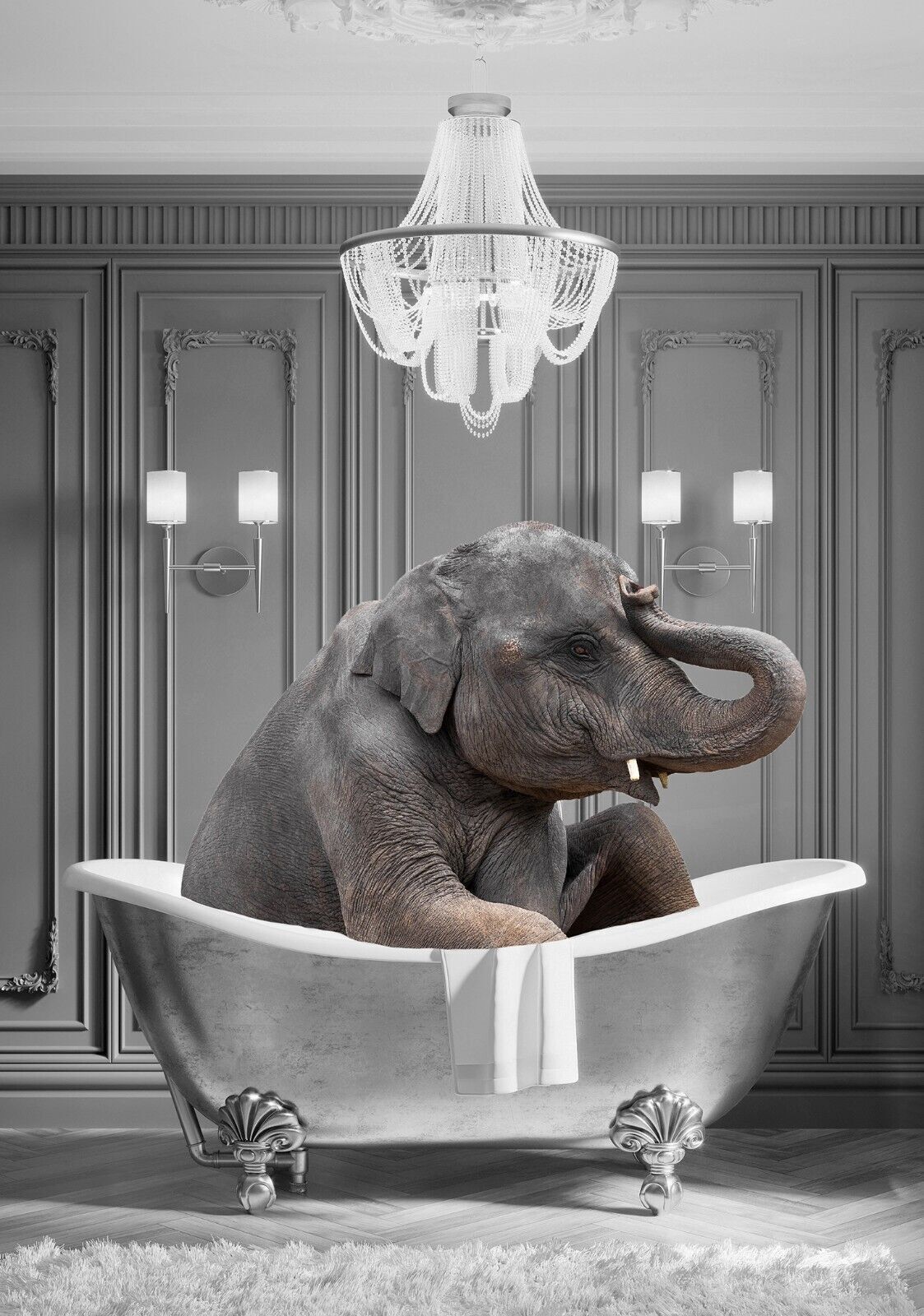 Animal Elephant bathing in bathtub Canvas Wall Art Picture Print