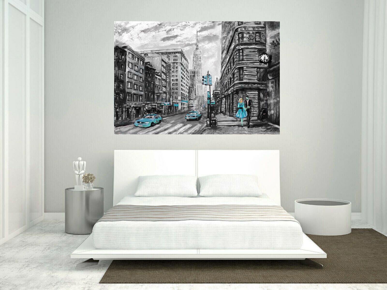 New York City Umbrella Canvas Wall Art Picture Print Oil Painting Duck Egg Blue