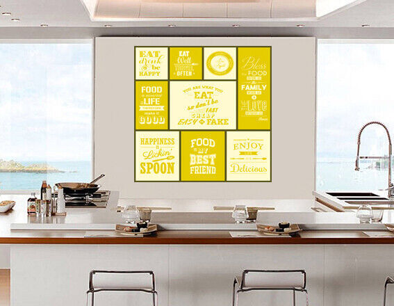 Yellow / Mustard Kitchen Quotes Collage Canvas Wall Art Picture Print