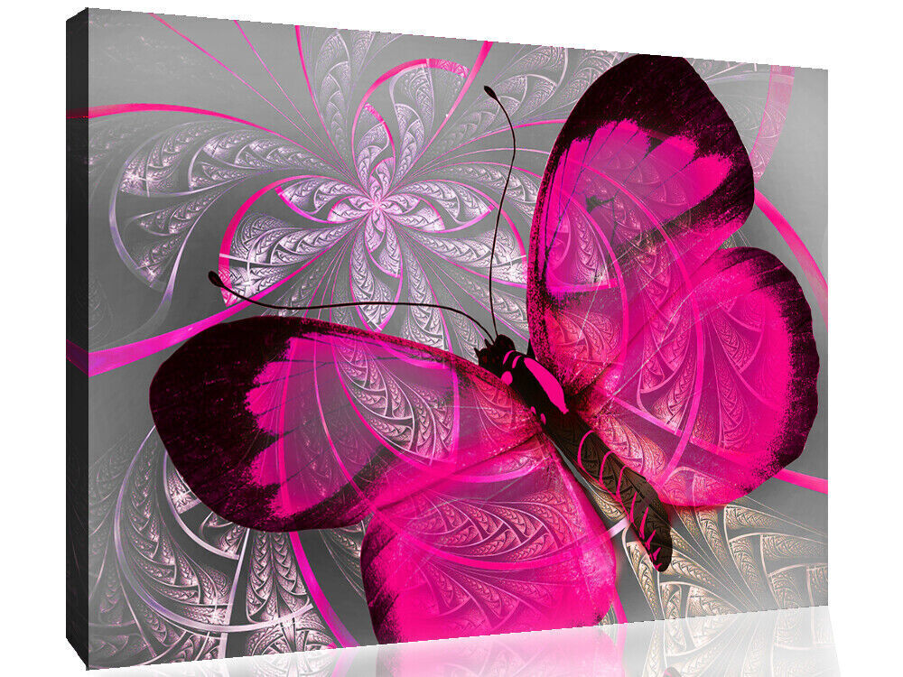 Abstract Canvas Print Butterfly Pink Grey Unique Wall Art Various Sizes