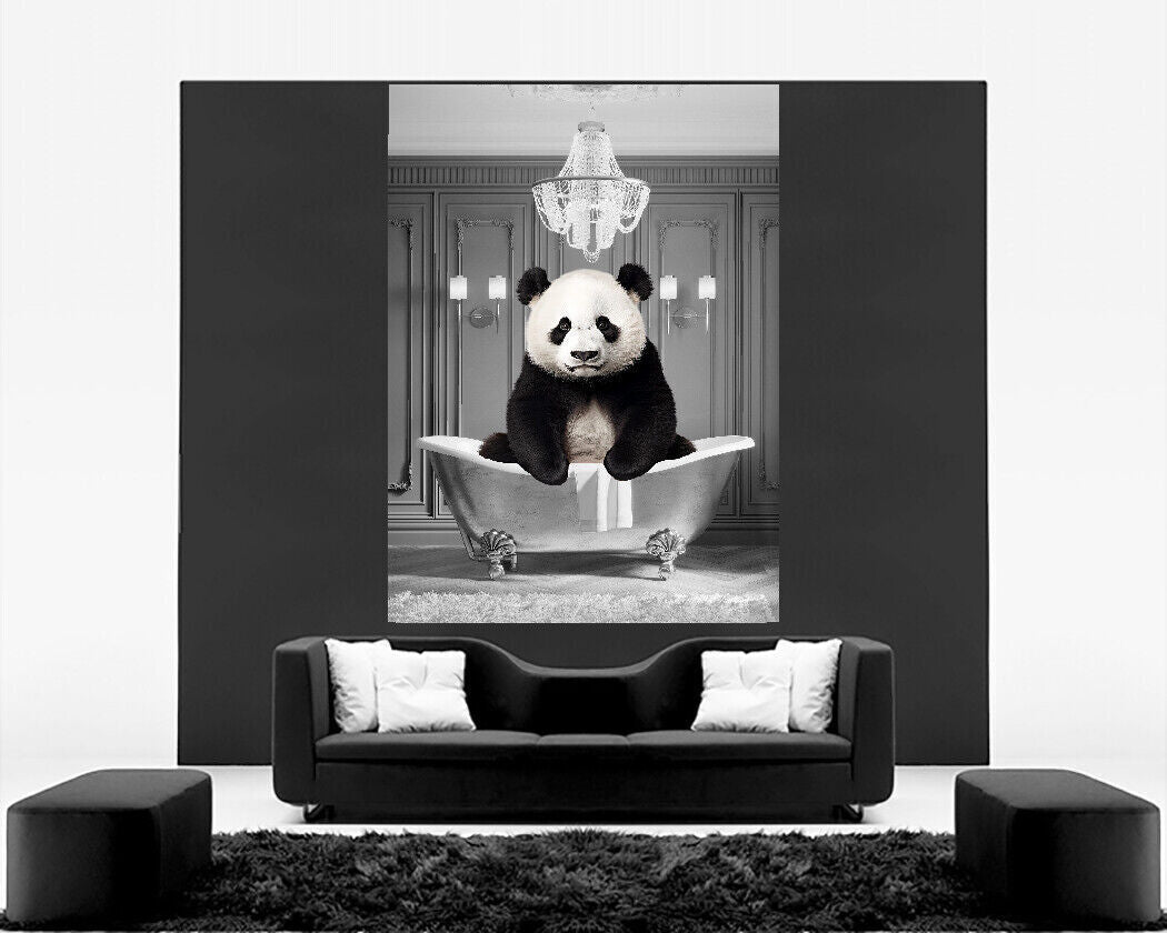 Animal Panda bathing in bathtub Canvas Wall Art Picture Print