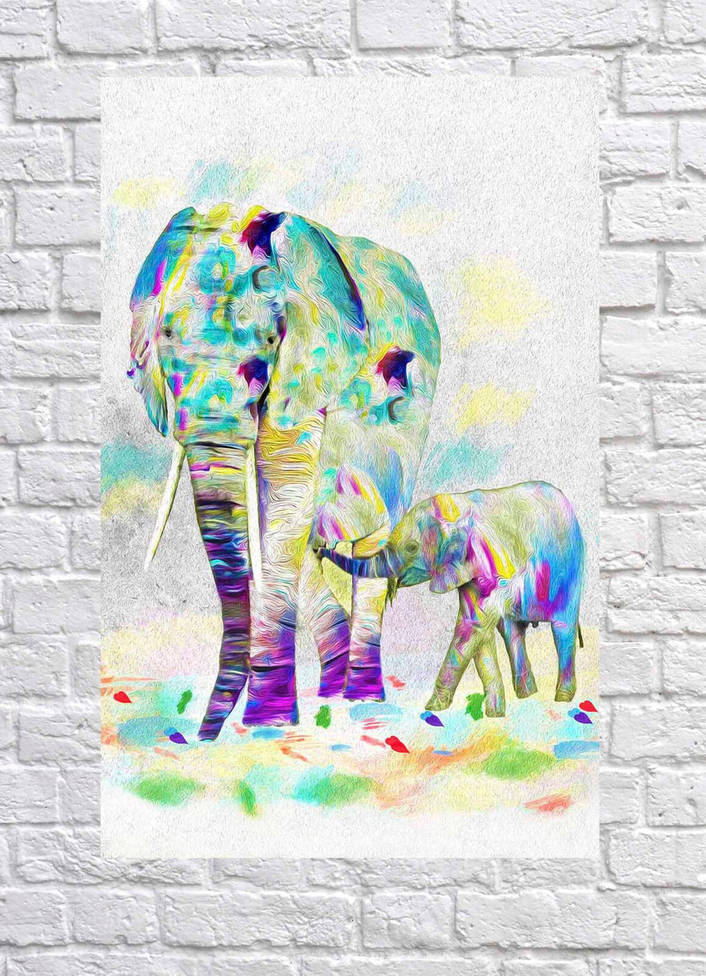 Abstract Baby Elephant & Mother on CANVAS WALL ART Picture Print