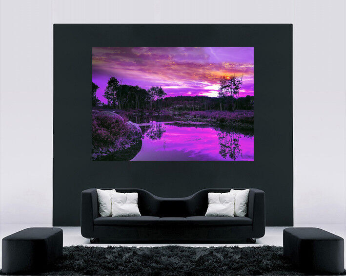 Purple Tones River Sunset Canvas Wall Art Print -100% cotton- A1, A2, A0 + sizes