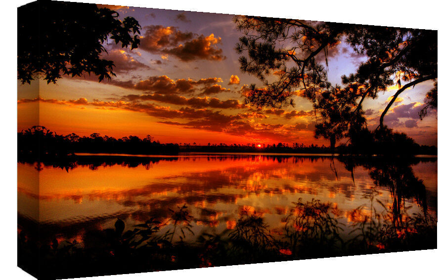 Golden Sunset at Lake - Cotton Canvas Wall Art Picture Print- ALL SIZES