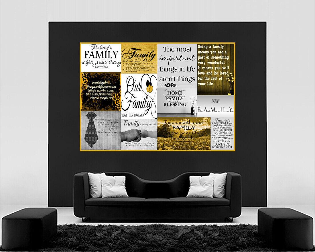 Yellow / Mustard / Grey Family Quotes Canvas Wall Art Picture - A1, A2, A0 sizes