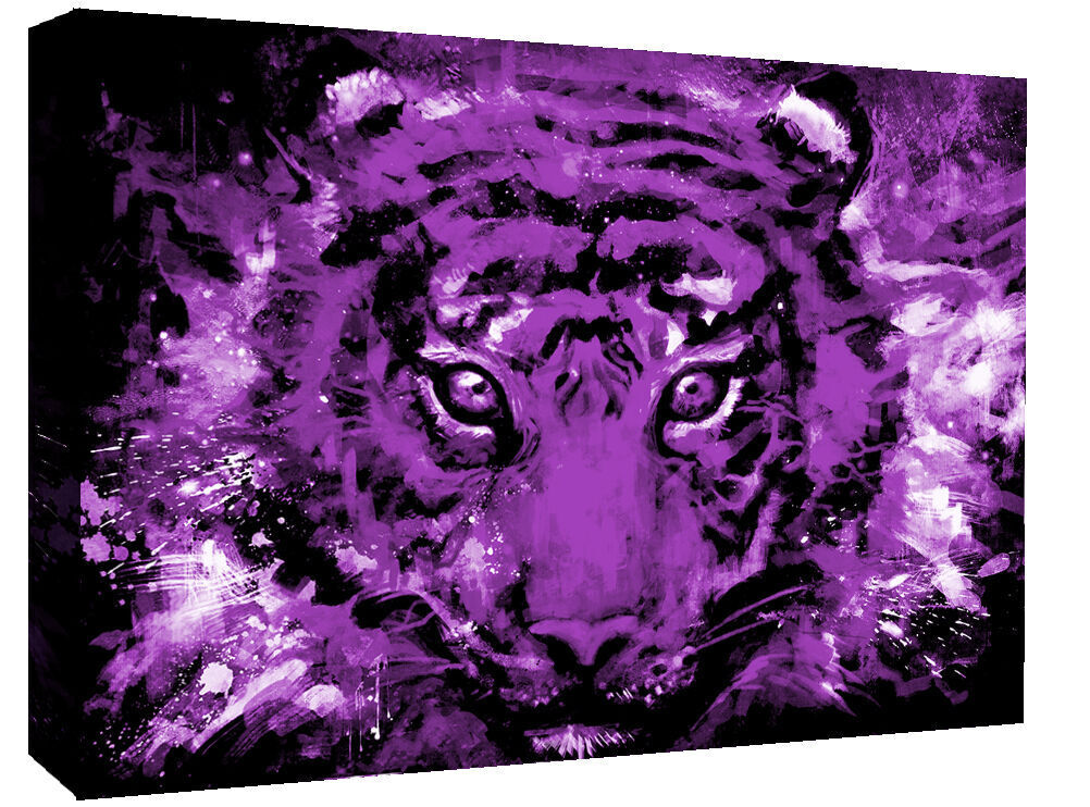 Purple Abstract Tiger Canvas Wall Art Picture Print - A0, A1, A2 variuos sizes