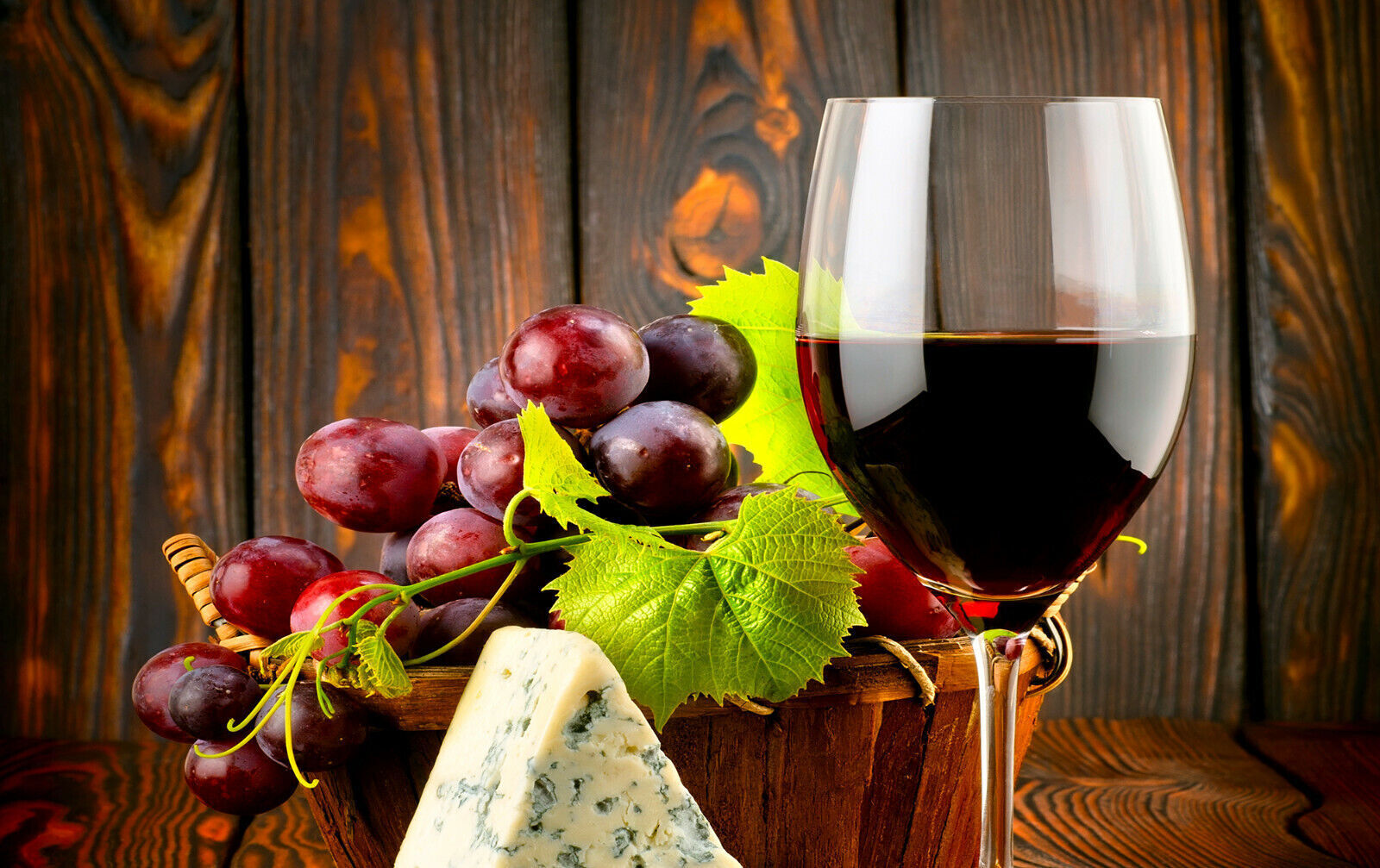 Kitchen Wine Grapes & Cheese Canvas Wall Art Picture Print
