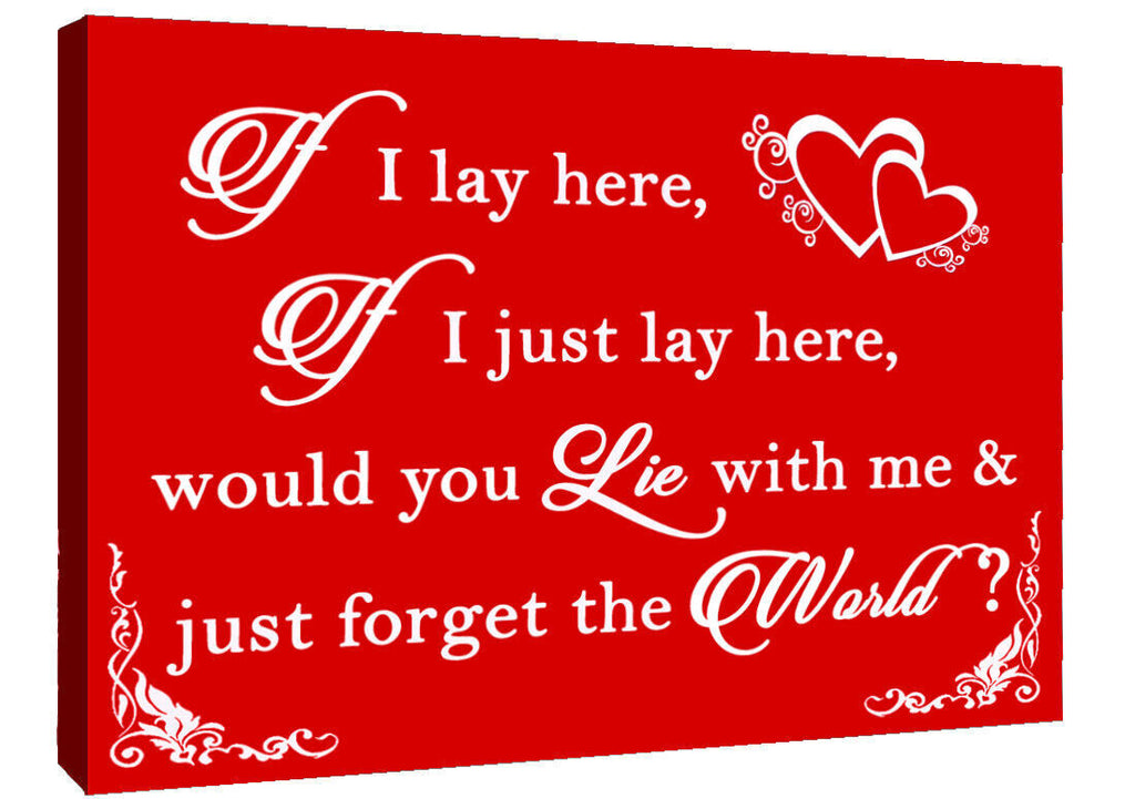 If I Lay Here - Snow Patrol QUOTE Canvas Wall Art Picture Print - Red & White