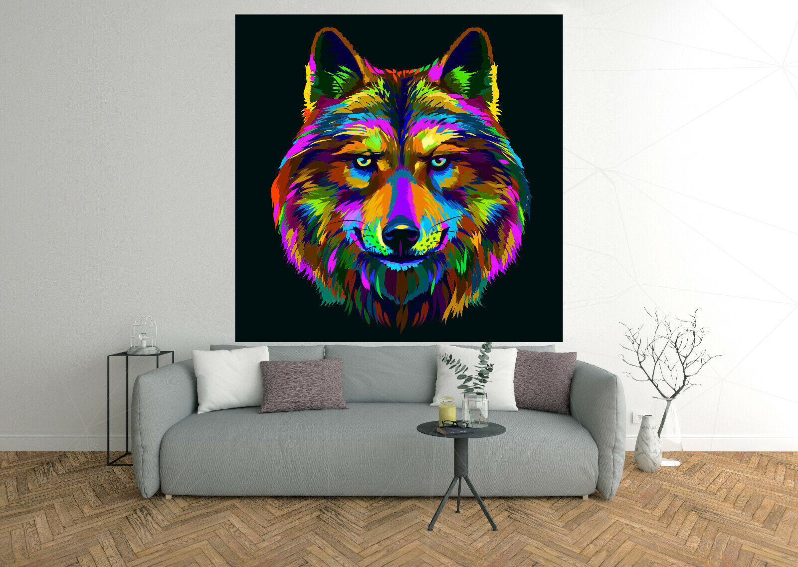 Colourful Wolf Animal Abstract Pop Art Canvas Wall Art Picture Print