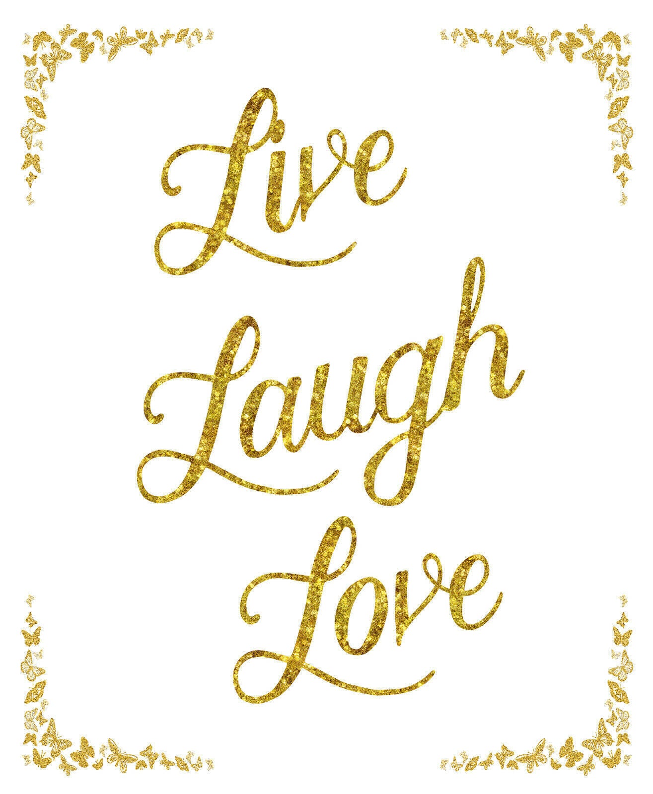 Live Laugh Love Glittery Faux Gold Quote Canvas Wall Art Picture Print