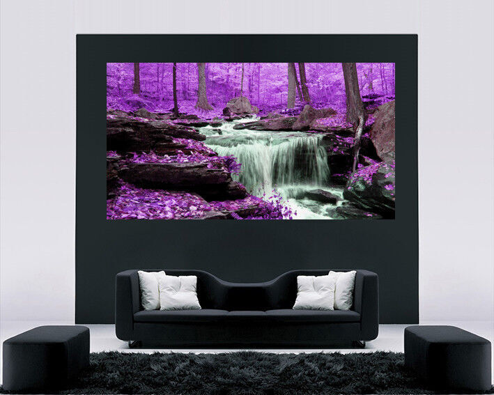 Purple Toned Waterfall in Forest Canvas Wall Art Picture  - All sizes & colours