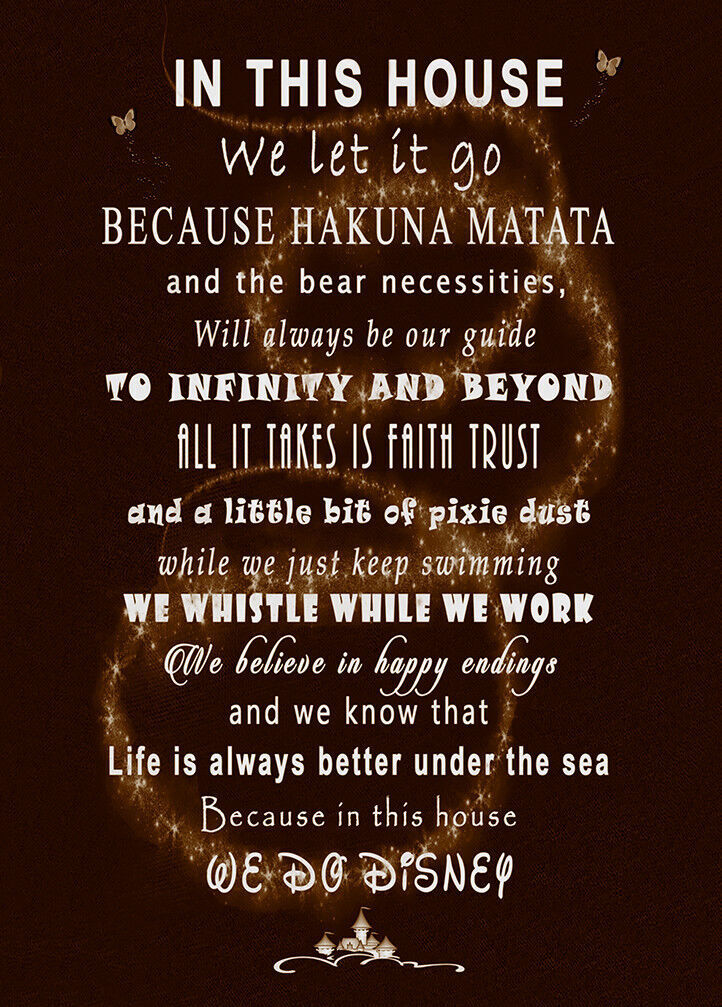 We Do Disney In This House Quote on CANVAS WALL ART Picture Print Brown