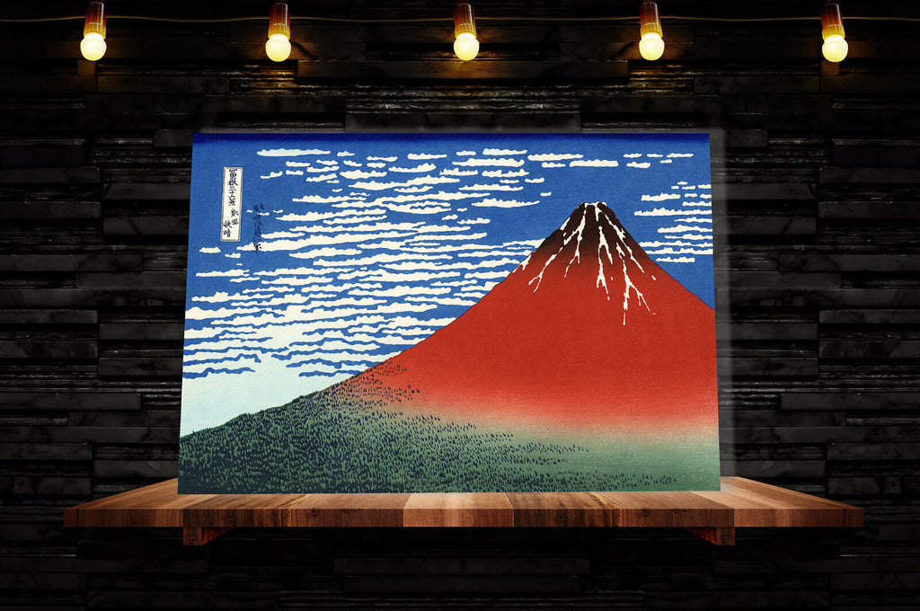 HOKUSAI MOUNT FUJI RED Landscape Canvas Wall Art Picture Print