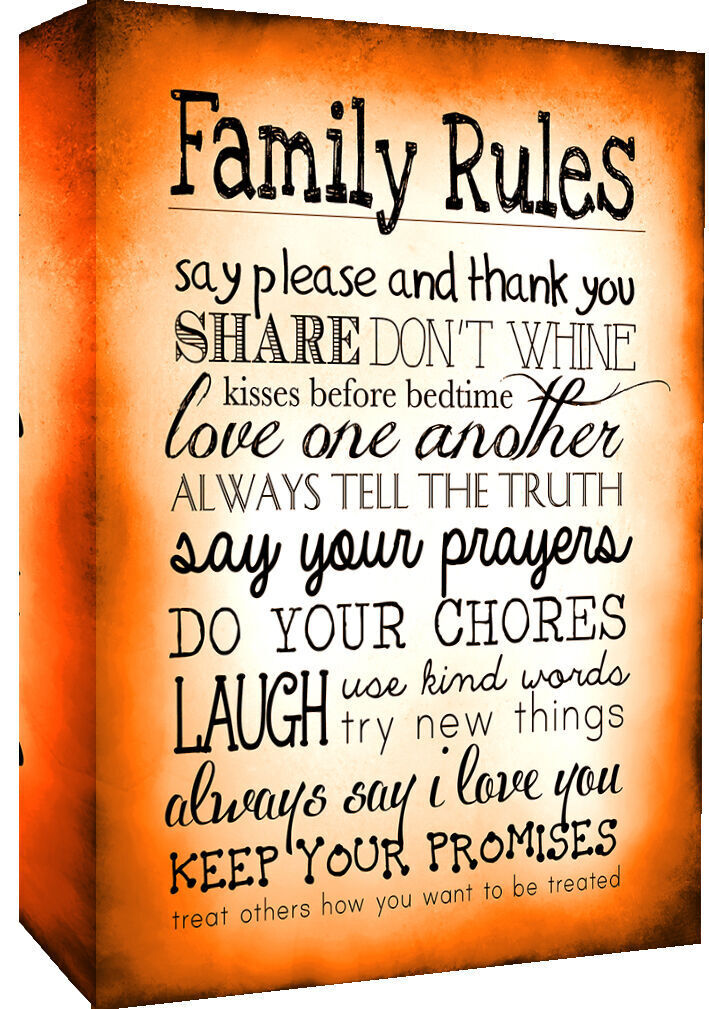 Orange Family Rules Quote, Canvas Wall Art Picture Print ALL SIZES, ANY COLOUR