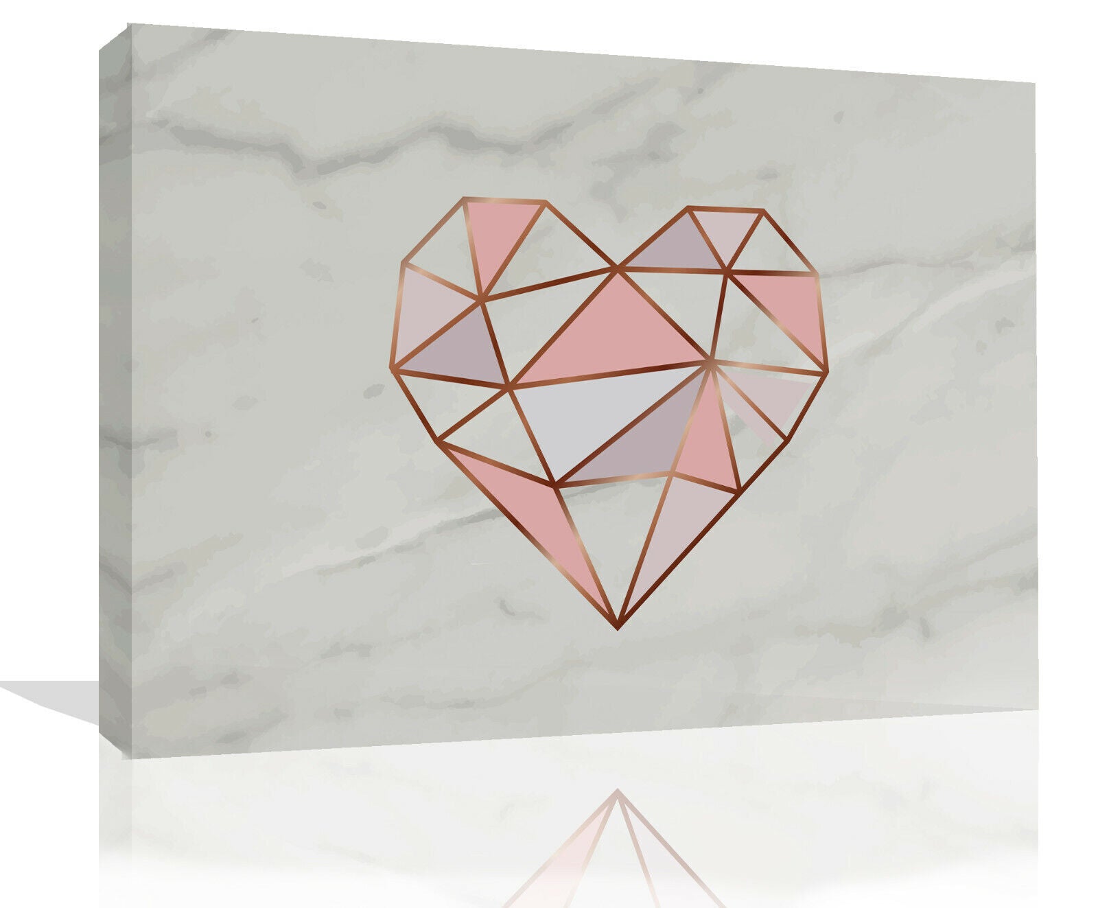 Geometric Rose Gold / Pink Heart on Grey Marble Canvas Wall Art Picture Print
