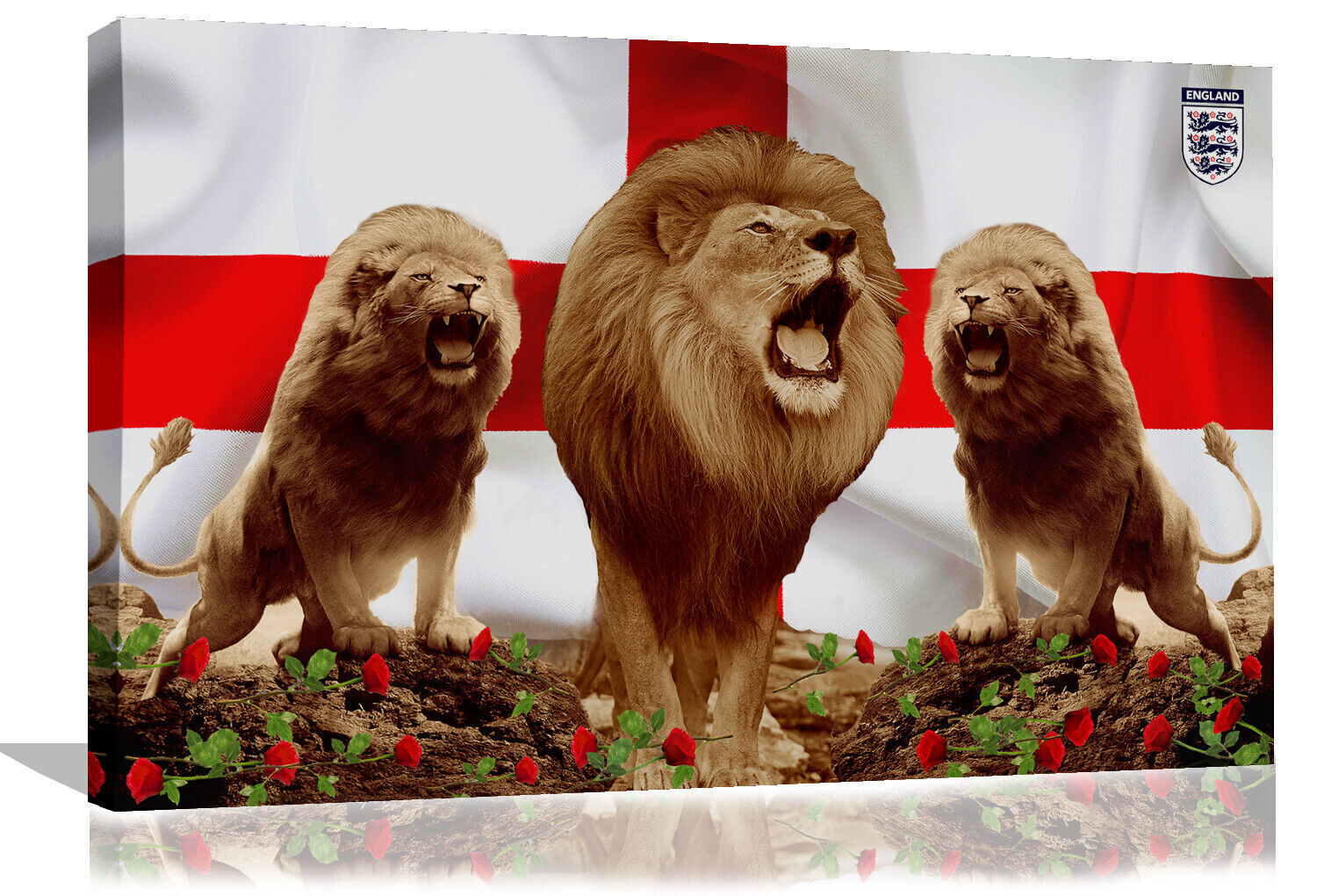 England Football 3 Lions Sports Canvas Wall Art Picture Print Free Fast Delivery