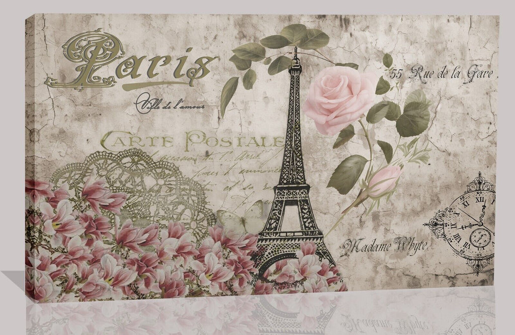 Abstract Canvas Wall Art Print Vintage Eiffel Tower Butterfly Paris Romantic
