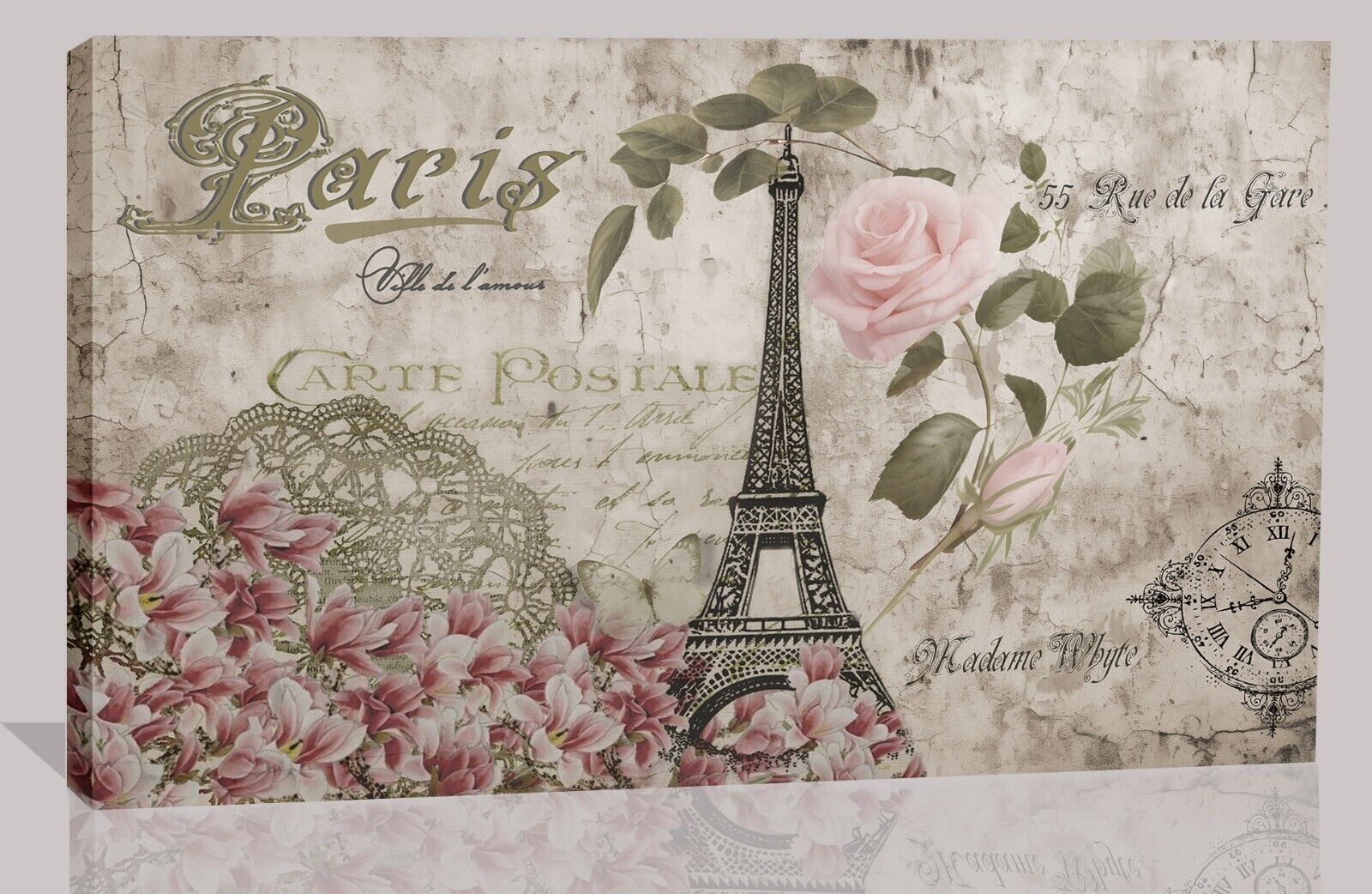Abstract Canvas Wall Art Print Vintage Eiffel Tower Butterfly Paris Romantic