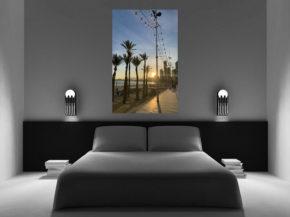Benidorm Levante Beach at Sunset Canvas Wall Art Picture - A1, A2, A0 ALL SIZES