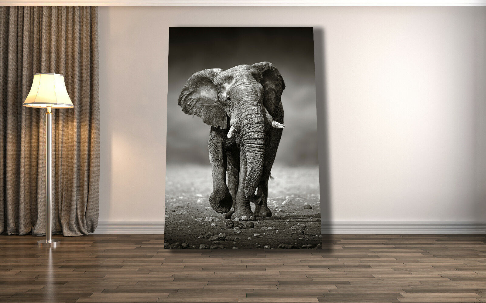 Elephant in Safari Black And White Canvas Wall Art Picture Print