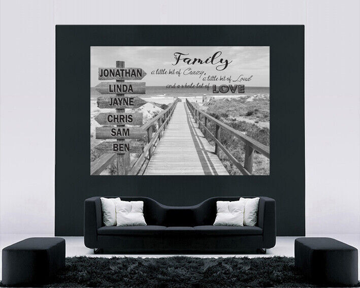 Personalized Personal up to 6 Names on Beach Street Sign Canvas Wall Art Print