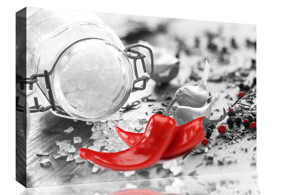 Red Chilli Herbs Spices Kitchen Canvas Wall Art Picture Print