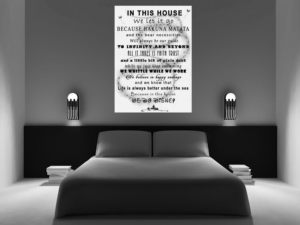 We Do Disney In This House Quote on CANVAS WALL ART Picture Print Black & White