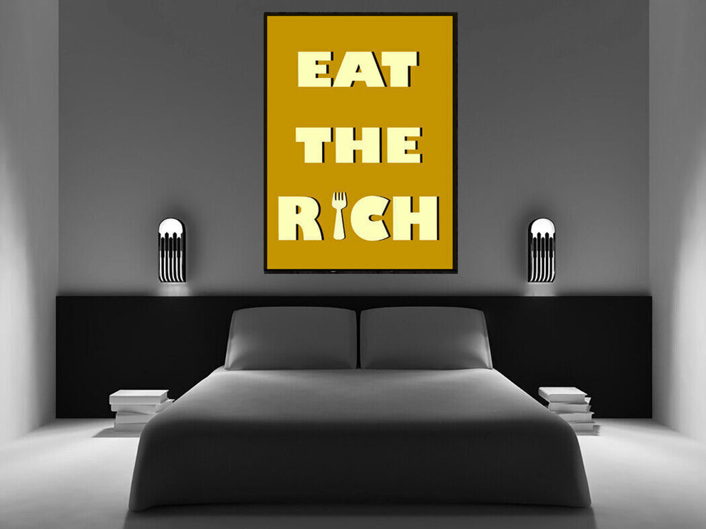 Eat the rich quote - MUSTARD / YELLOW CANVAS WALL ART PRINT ARTWORK