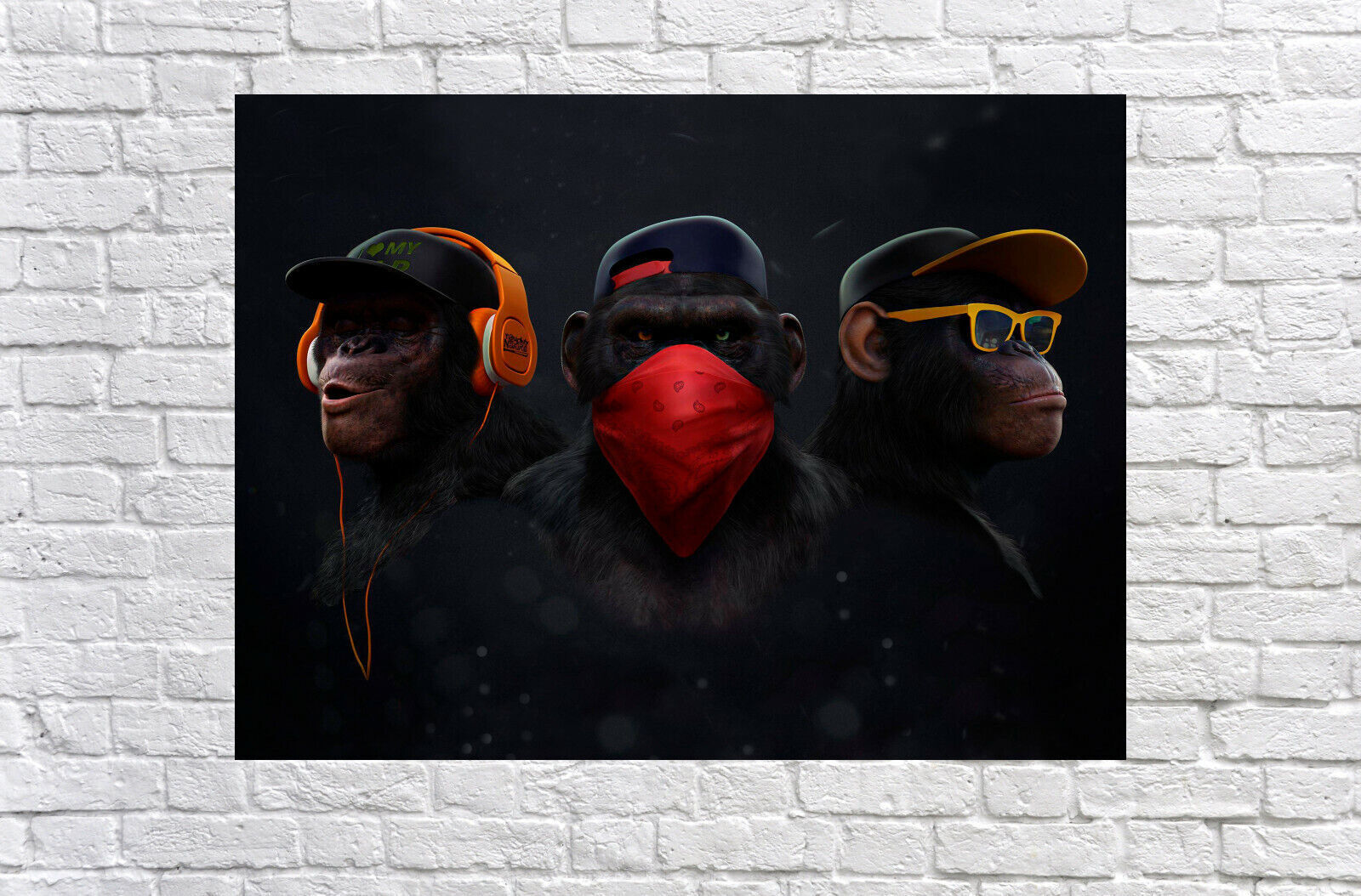 3 Modern Wise / Swag Monkeys Abstract Canvas Wall Art Picture Print