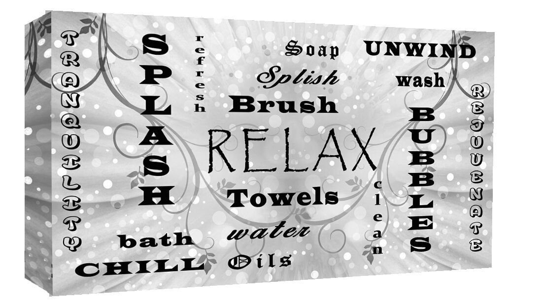 Bathroom Words Black & White Quote on Premium CANVAS WALL ART Picture Print