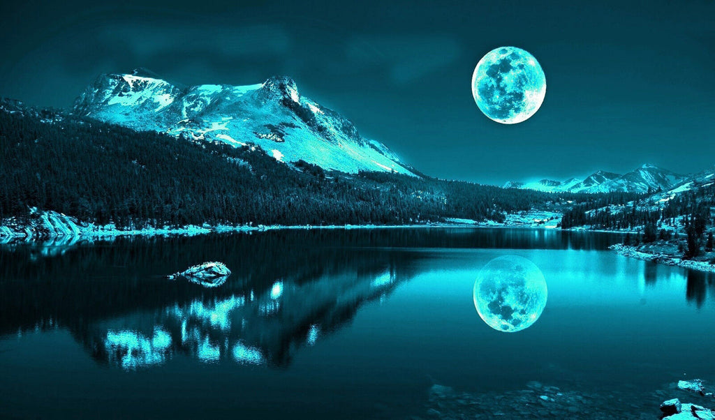 Duck Egg Blue Moonlit Lake Cotton Canvas Wall Art Picture Print gift