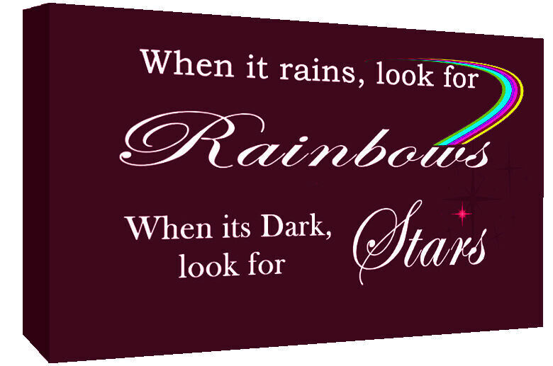 WHEN IT RAINS LOOK FOR RAINBOW QUOTE - PLUM - Canvas Wall Art Print- ALL SIZES