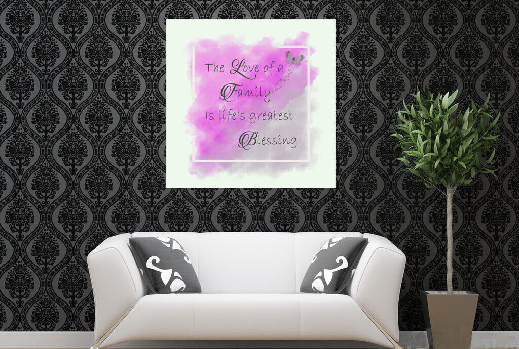Watercolours Pink & Grey Family Quote Canvas Wall Art Picture Print