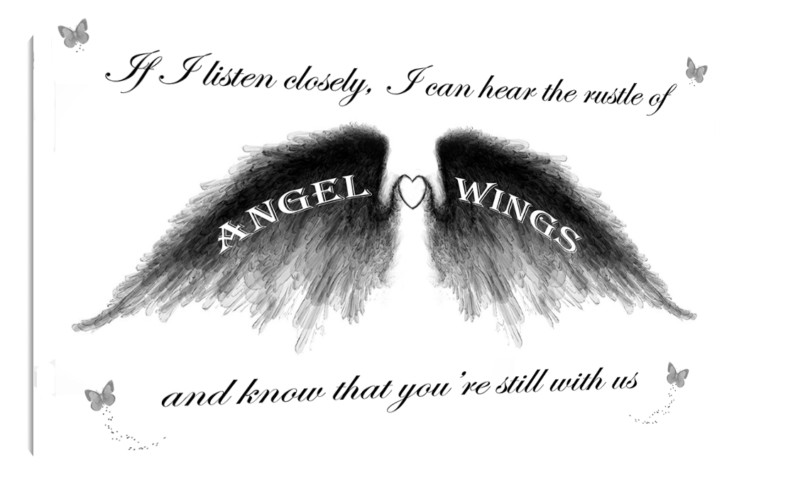 Angel Wings Wall Art Picture 'IF I Listen Closely' Quote Canvas Print  Grey