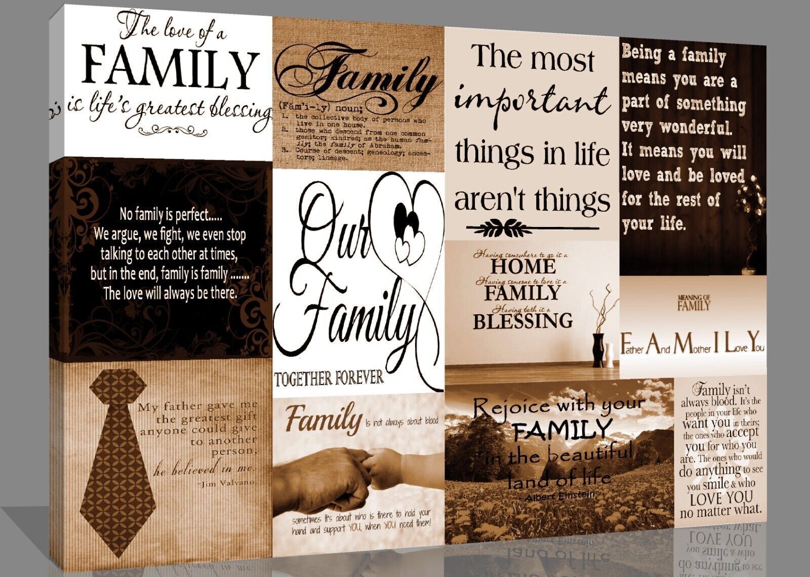 Family Quotes Brown Tone Canvas Wall Art  Picture 100% cotton - A1, A2, A0 sizes