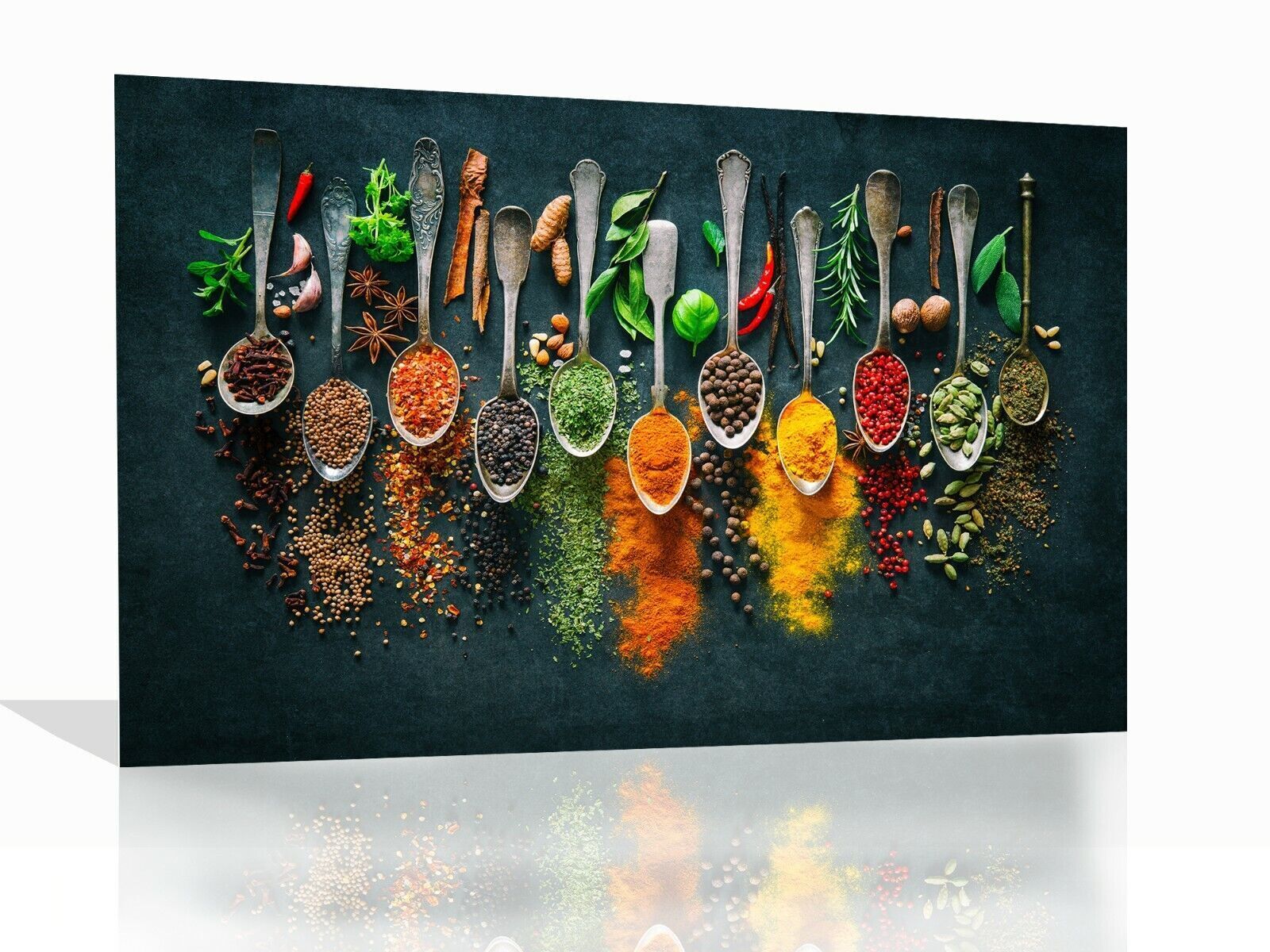 Herbs and Spices on Spoons Kitchen Canvas Wall Art Picture Print